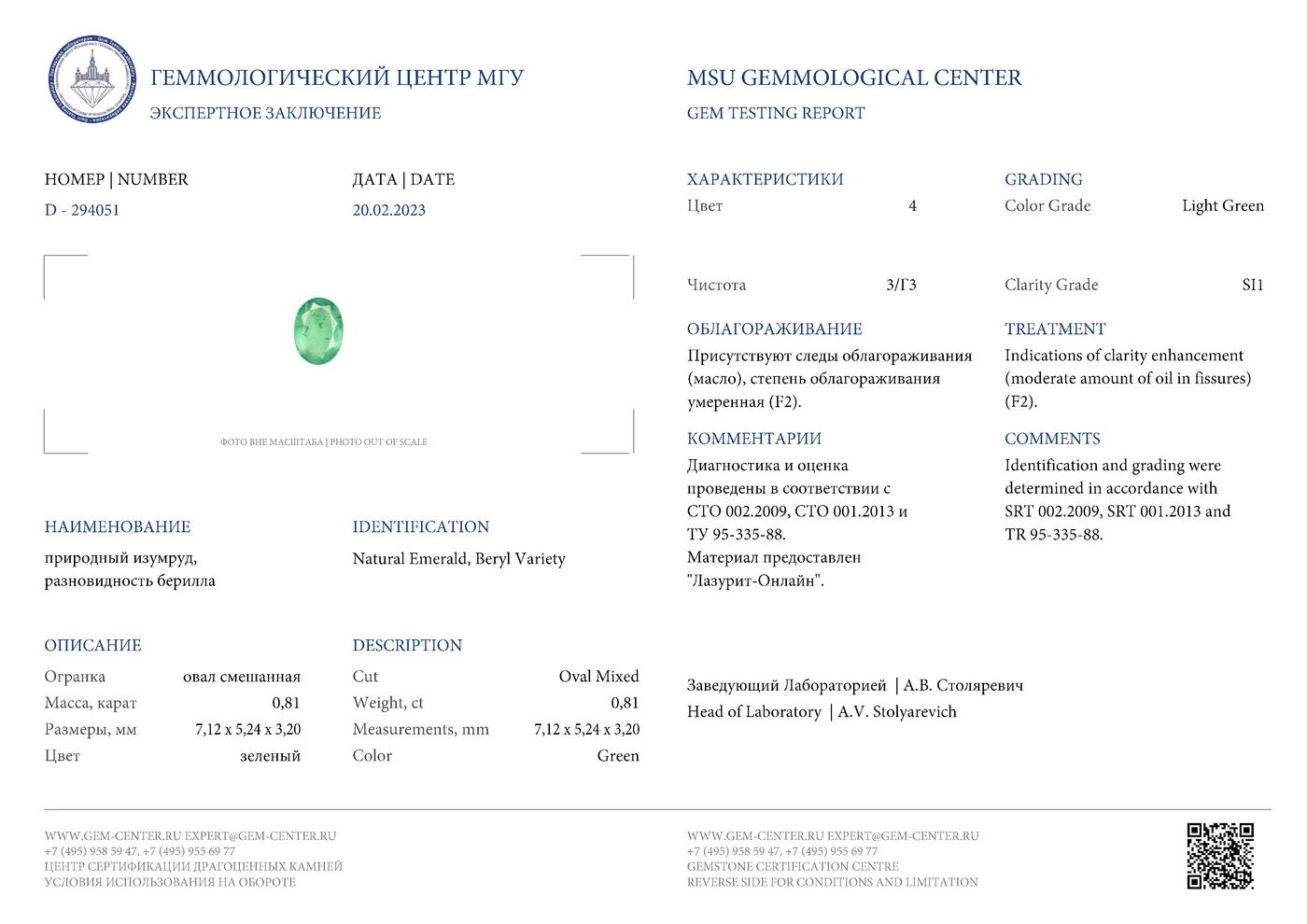 Геммологическое заключение Lazurit 12