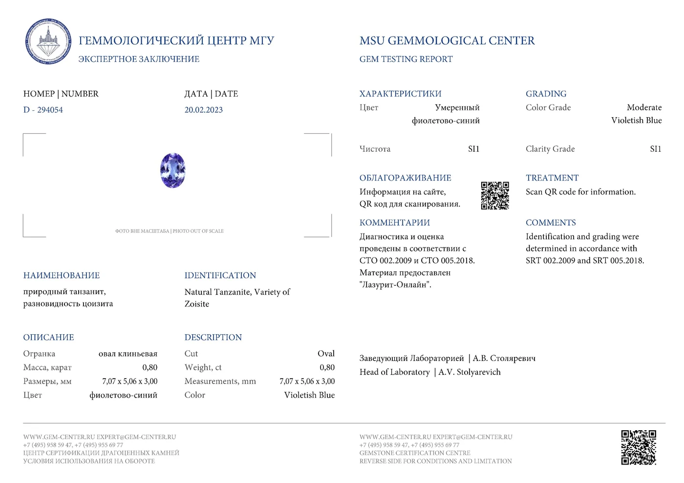 Геммологическое заключение Lazurit 15